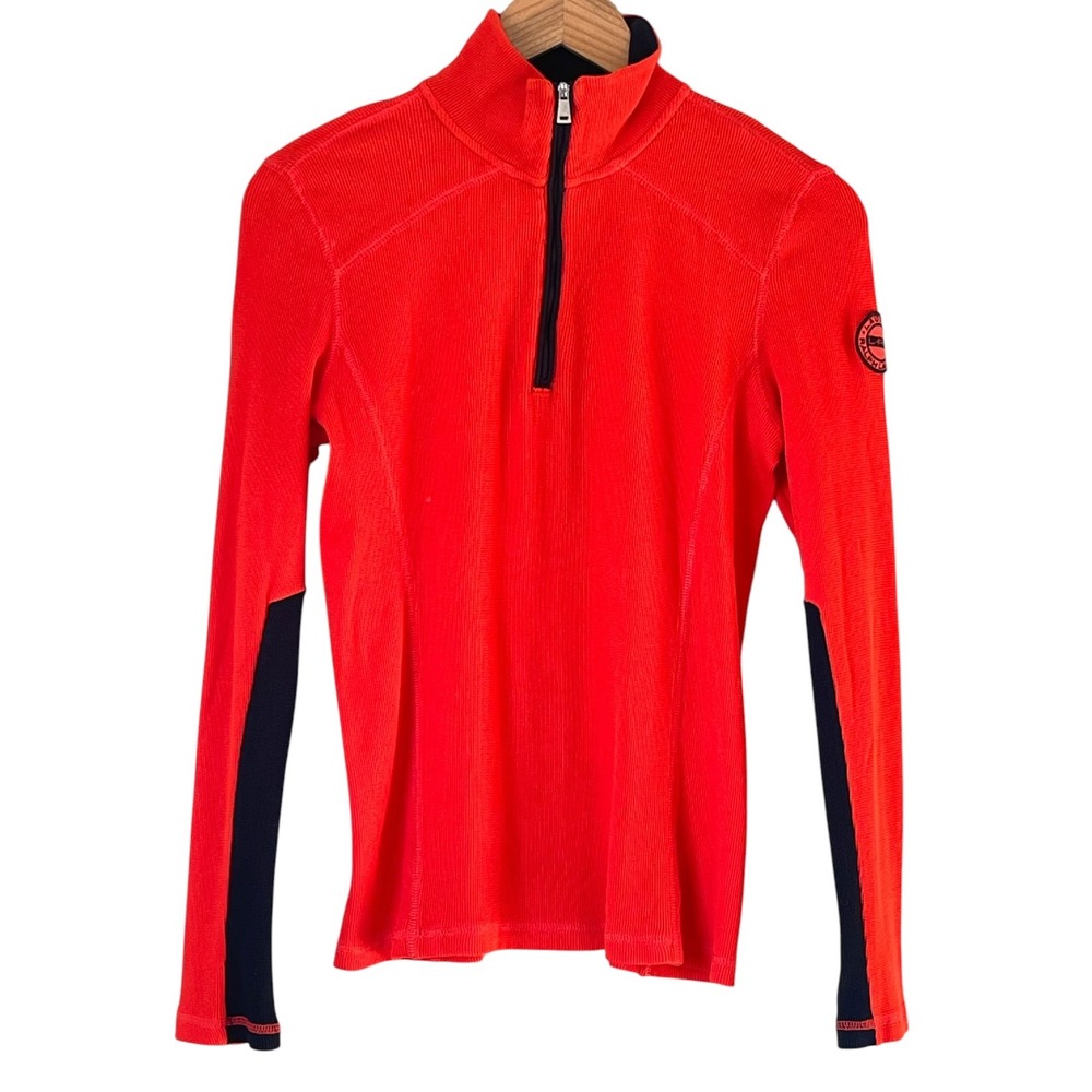 Lauren Ralph Lauren Womens Red Quarter Zip Pullover Medium Ribbed Active Top - Picture 12 of 12